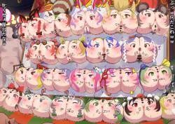 A food stall lined with butts with faces painted on them