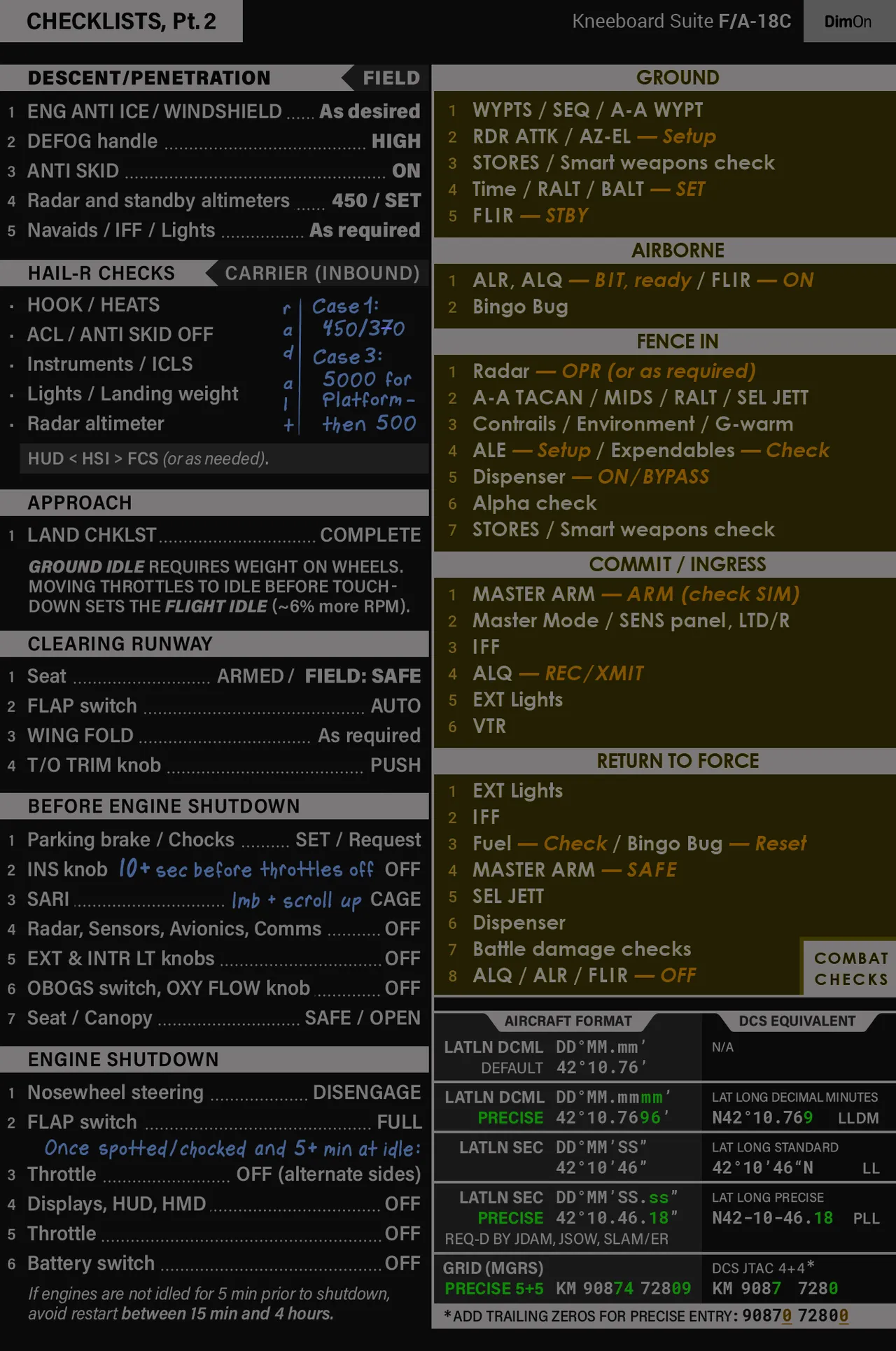 F/A-18C kneeboard checklist for DCS World page 7 full