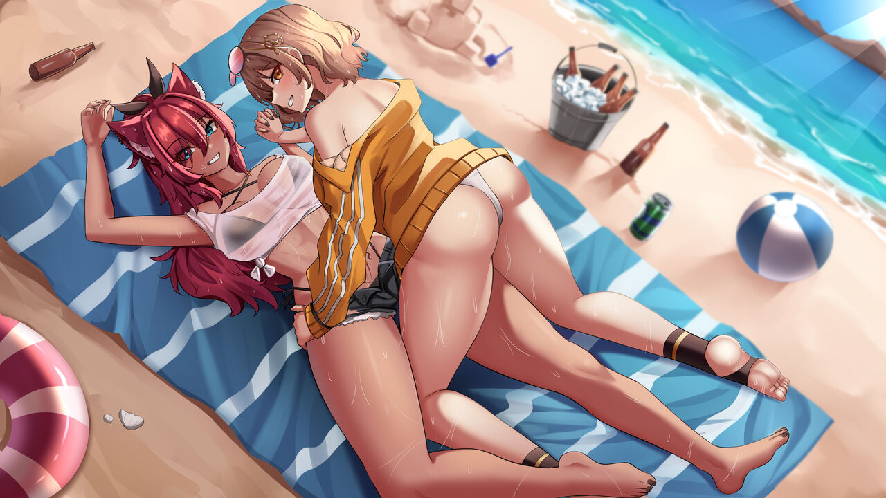 Akane and Anis NIKKE beach tickle fight. page 1 full